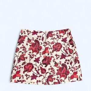 Express red & white paisley floral mini skirt — vintage-inspired botanical print
